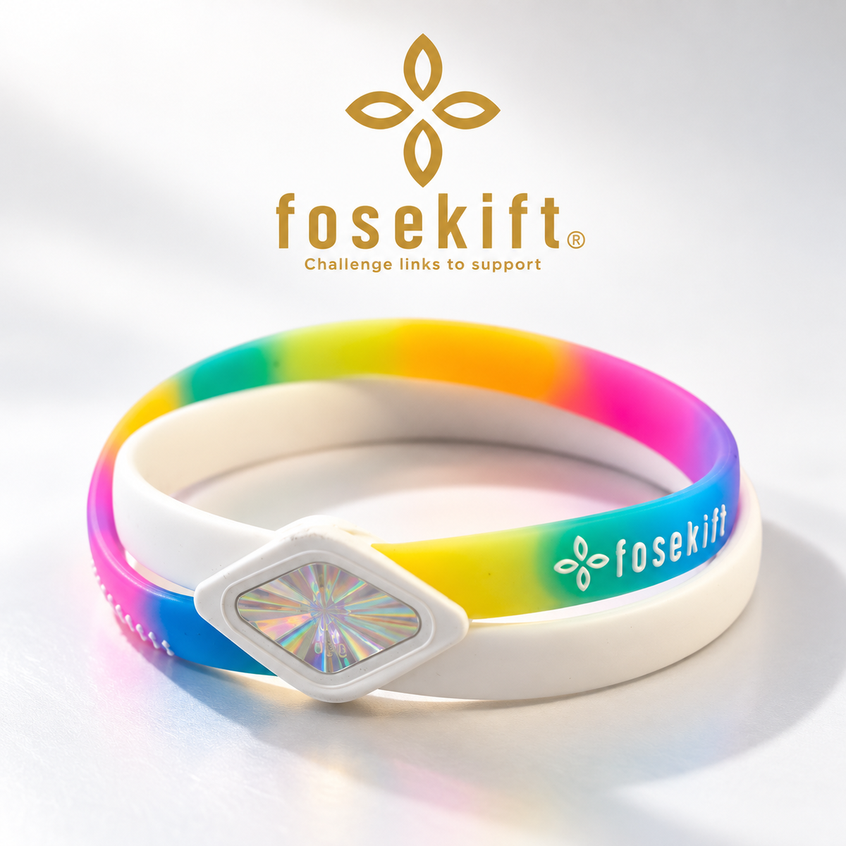 【FoseKift】シリコンブレス｜Rainbow×WhiteSkeleton｜