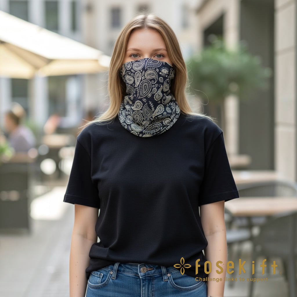 【FoseKift】ペイズリー柄ネックウォーマー｜Navy / Beige