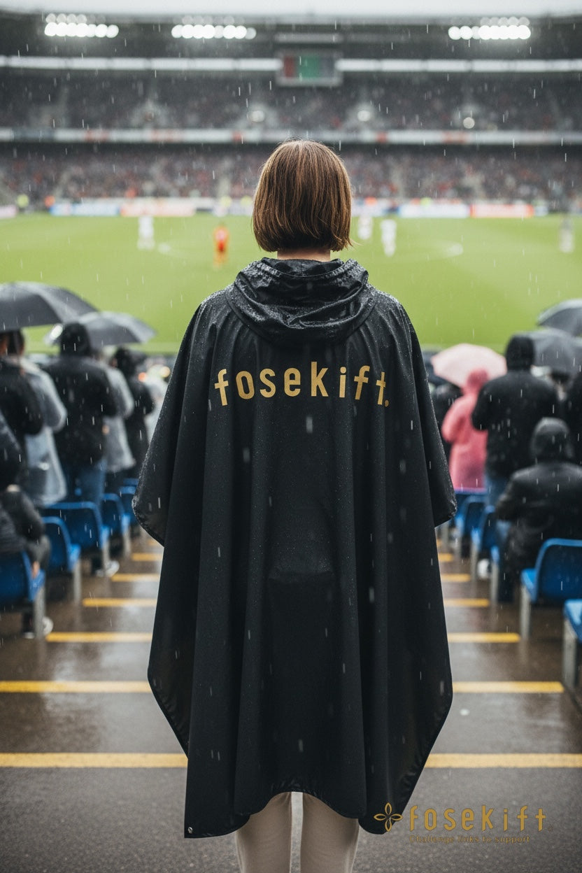 【FoseKift】レインポンチョ｜ブラック × ゴールド｜防水・アウトドア・スポーツ