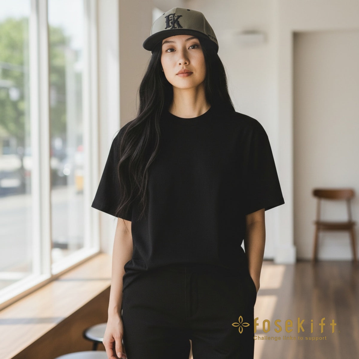 【FoseKift】No.15 FK3D刺繍キャップ フラット｜Gray × Black