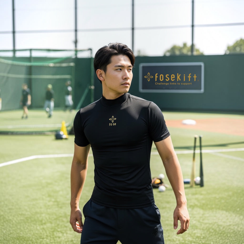 【FoseKift】ハイネック半袖アンダーシャツ｜野球・スポーツ