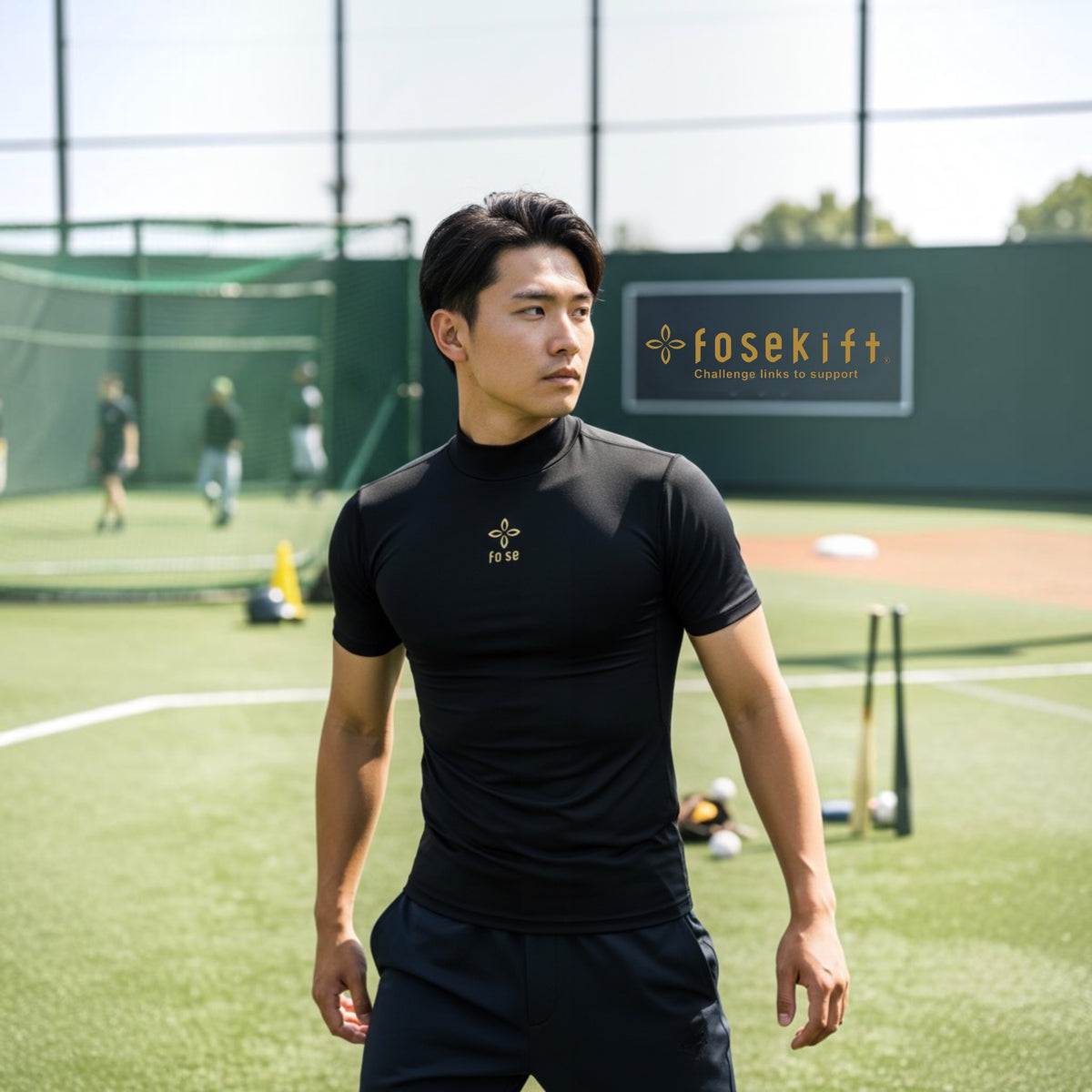 【FoseKift】ハイネック半袖アンダーシャツ｜野球・スポーツ