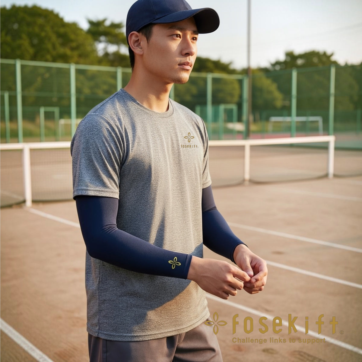【FoseKift】四葉ロゴ アームスリーブ 2枚セット｜6カラー｜ネイビー・ブラック・ダークブルー・レッド・ブルー・ホワイト