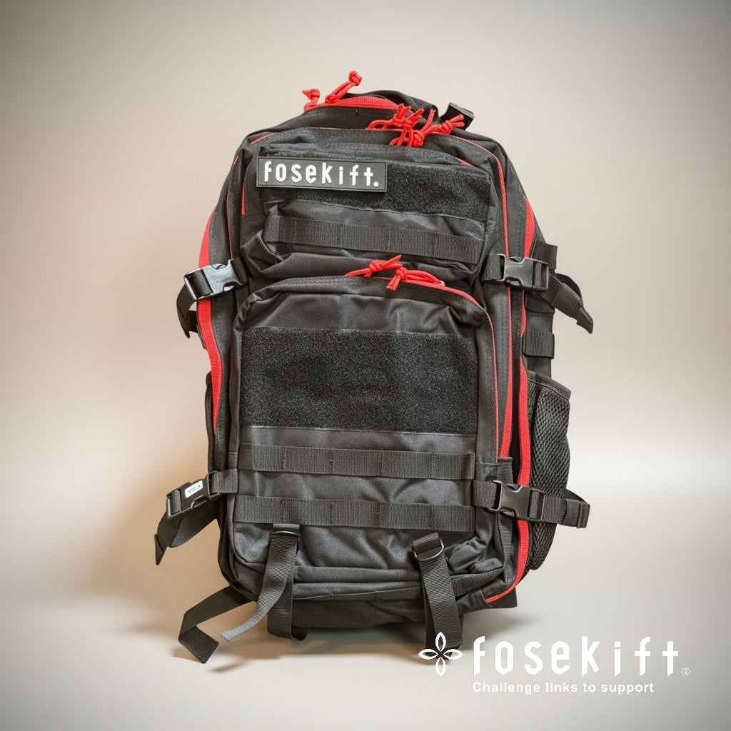 【FoseKift】リュック｜ブラック × レッド｜FKロゴ スポーツバックパック