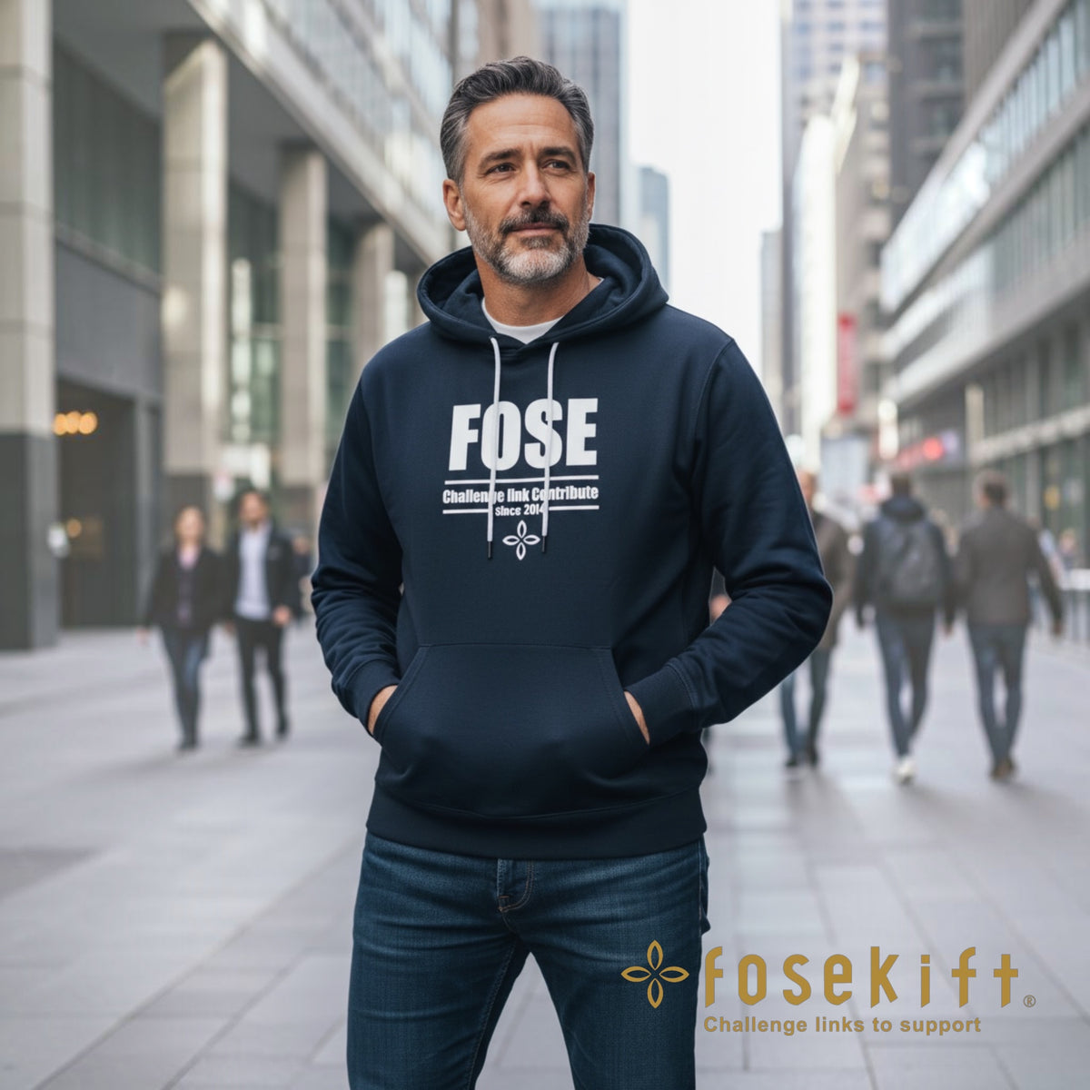 【FoseKift】裏起毛スウェットパーカー｜Navy｜フード付き・スポーツ＆カジュアル