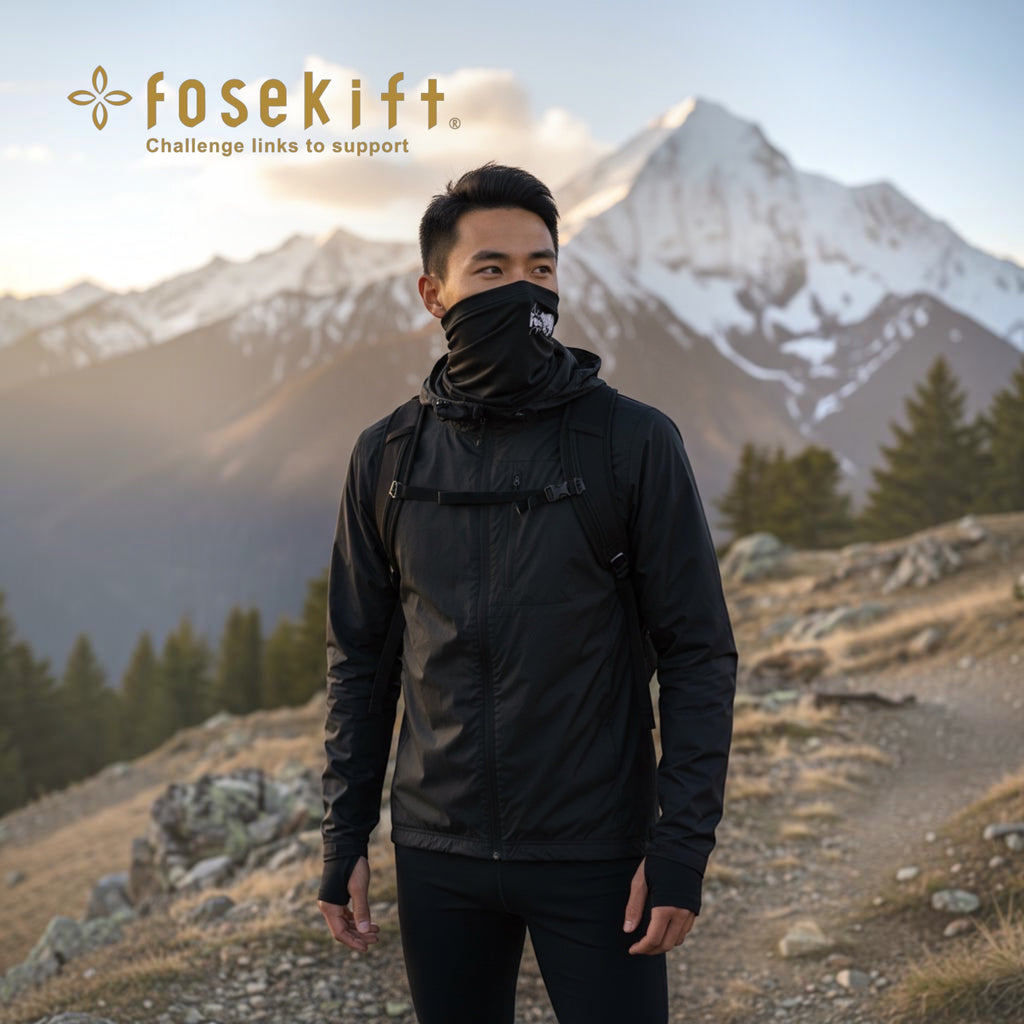 【FoseKift】カバ柄ネックウォーマー｜Black・Navy｜防寒スポーツウェア