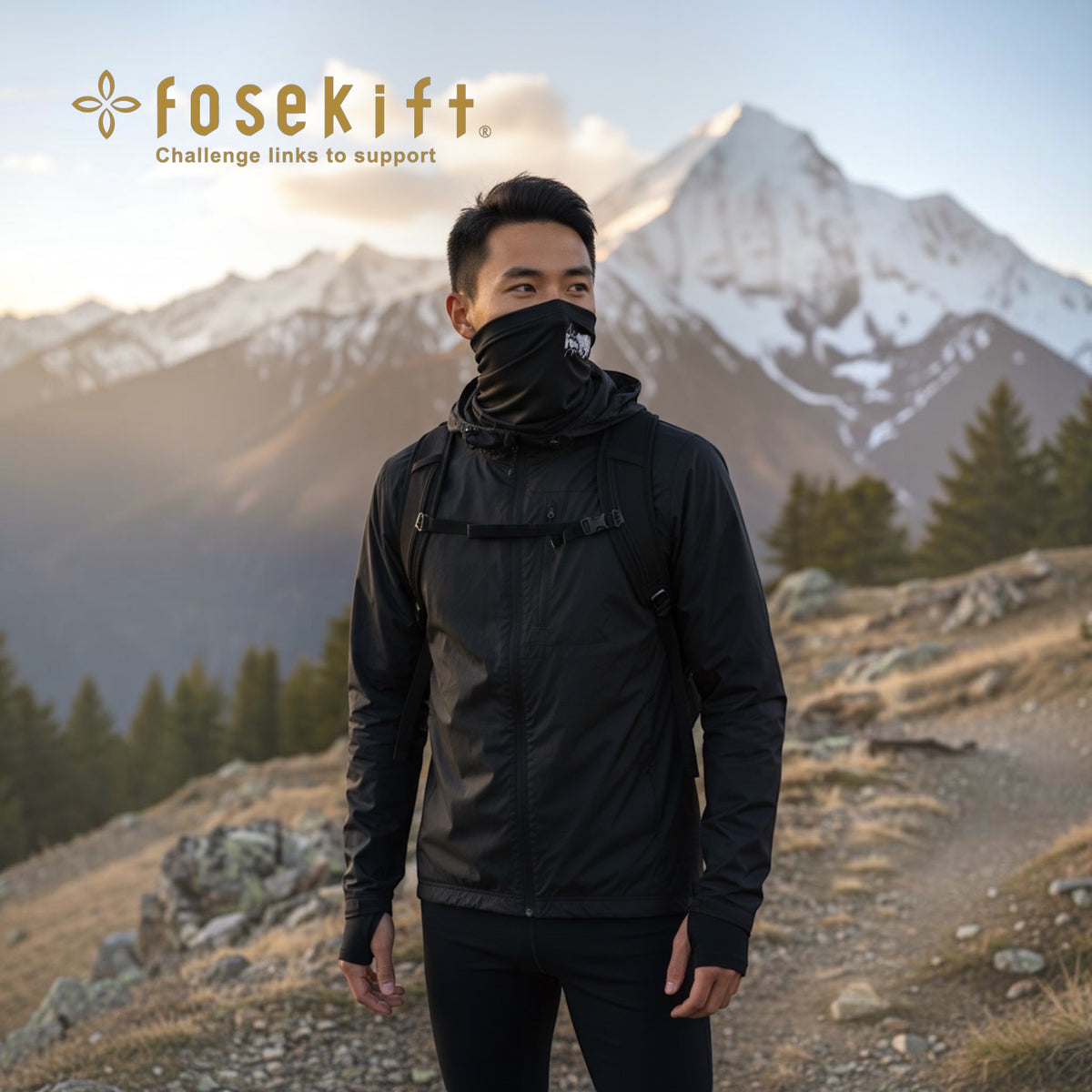 【FoseKift】カバ柄ネックウォーマー｜Black・Navy｜防寒スポーツウェア