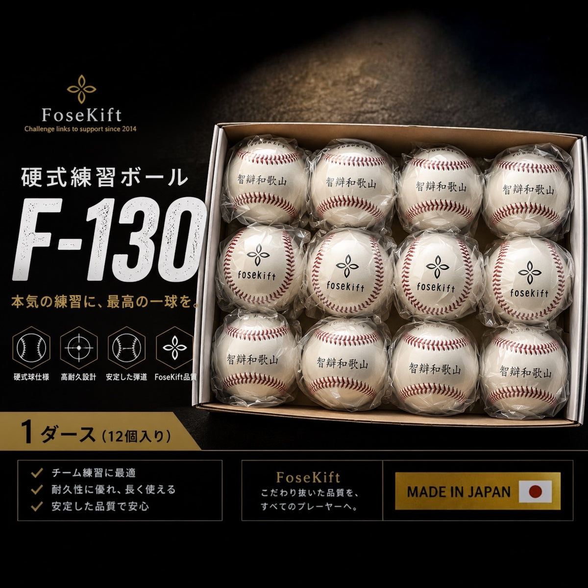 【FoseKift】硬式練習ボール F-130｜野球練習用・耐久性に優れた硬式ボール（5ダース）